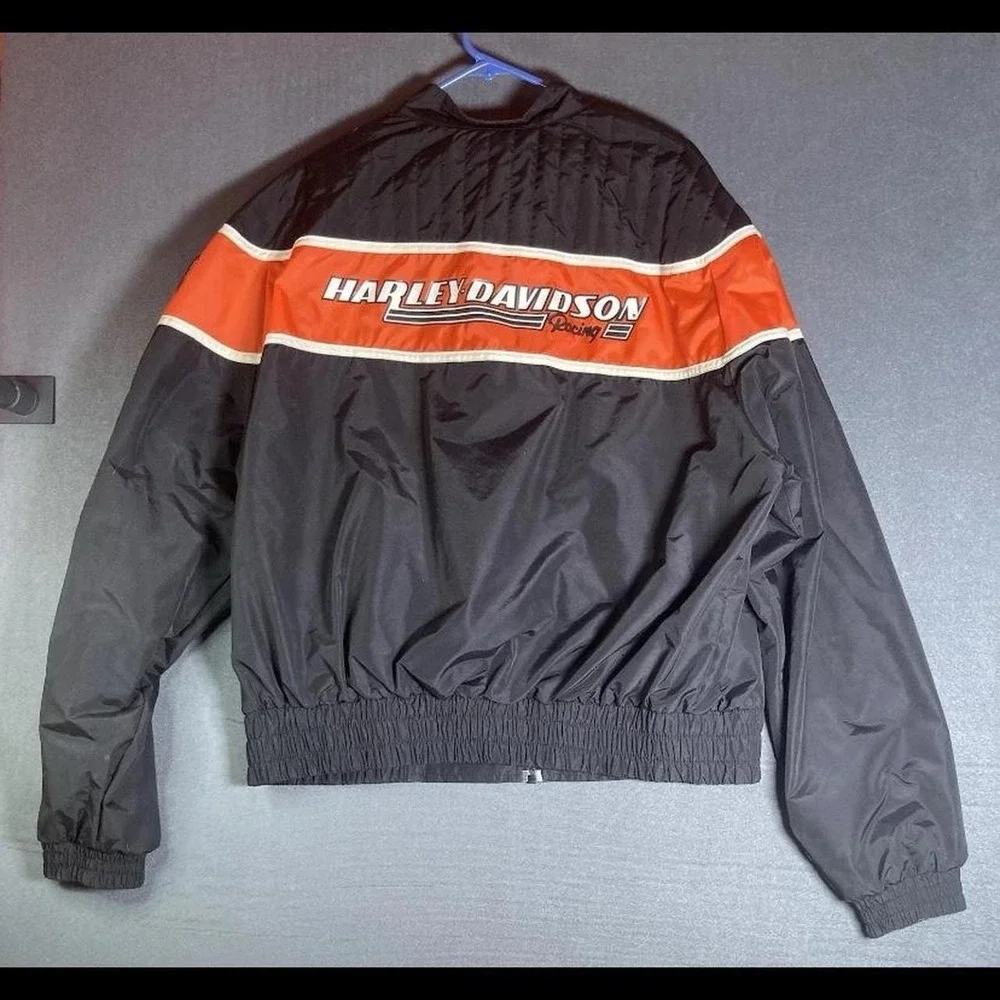 Vintage Harley Davidson Moto Racing Jacket Black Orange XXL